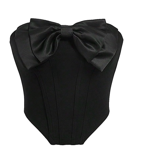 Tops - New Black Knit Corset Style Top with Cute Trendy Bow Size XS